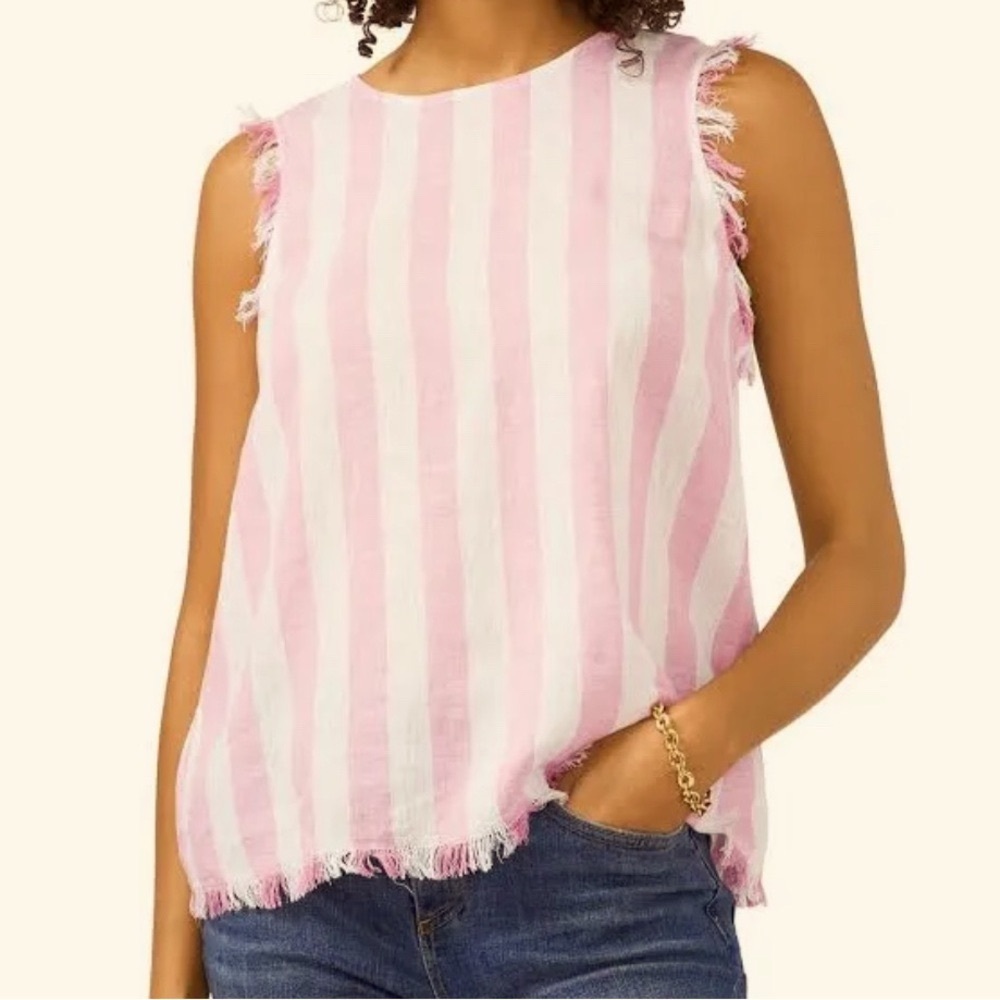 Vince Camuto Beach Day Striped Linen Pink and White Sleeveless Top Women’s Small